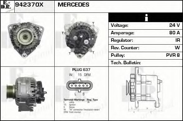 EDR 942370X Генератор для MERCEDES-BENZ ATEGO (Мэрcэдэс-бэнз Атэго) EDR 942370X Генератор для MERCEDES-BENZ ATEGO (Мэрcэдэс-бэнз Атэго)
