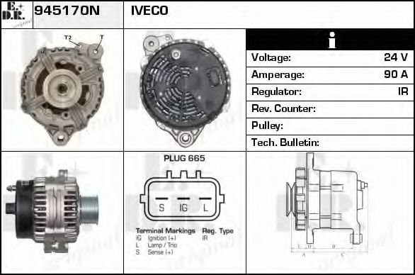 EDR 945170N Генератор для IVECO (Ивеко) EDR 945170N Генератор для IVECO (Ивеко)