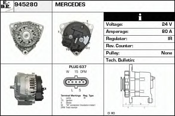 EDR 945280 Генератор для MERCEDES-BENZ CITARO (Мэрcэдэс-бэнз Cитаро) EDR 945280 Генератор для MERCEDES-BENZ CITARO (Мэрcэдэс-бэнз Cитаро)