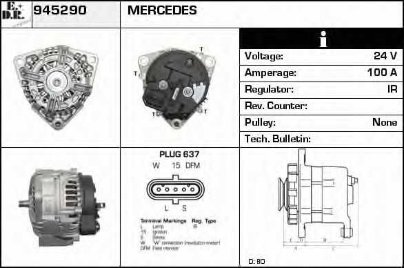 EDR 945290 Генератор для MERCEDES-BENZ CITARO (Мэрcэдэс-бэнз Cитаро) EDR 945290 Генератор для MERCEDES-BENZ CITARO (Мэрcэдэс-бэнз Cитаро)