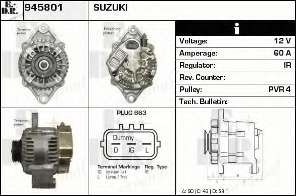 EDR 945801 Генератор для SUZUKI GRAND VITARA XL-7 I (Сузуки Гранд витара xл-7 и) EDR 945801 Генератор для SUZUKI GRAND VITARA XL-7 I (Сузуки Гранд витара xл-7 и)