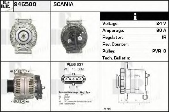 EDR 946580 Генератор для SCANIA P,G,R,T (Сканиа П,г,р,т) EDR 946580 Генератор для SCANIA P,G,R,T (Сканиа П,г,р,т)