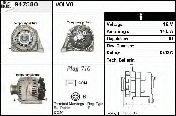 EDR 947380 Генератор для VOLVO (Вольво) EDR 947380 Генератор для VOLVO (Вольво)