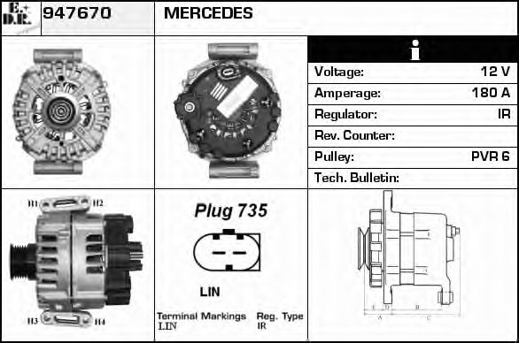 EDR 947670 Генератор для MERCEDES-BENZ GL-CLASS (Мэрcэдэс-бэнз Жл класс) EDR 947670 Генератор для MERCEDES-BENZ GL-CLASS (Мэрcэдэс-бэнз Жл класс)