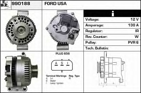 EDR 990188 Генератор для FORD USA EXPLORER (Форд сша Эxплорэр) EDR 990188 Генератор для FORD USA EXPLORER (Форд сша Эxплорэр)