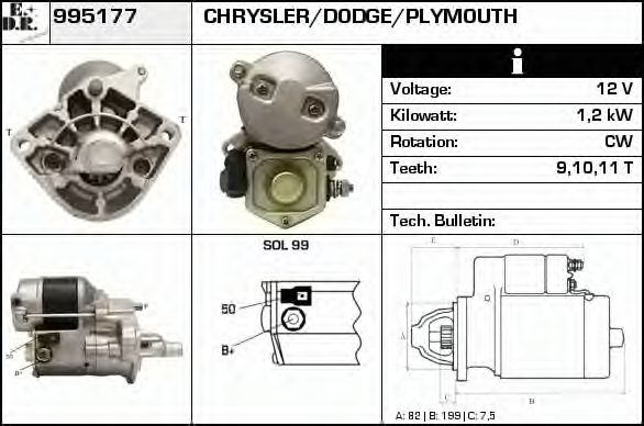 EDR 995177 Стартер для DODGE CARAVAN (Додж Караван) EDR 995177 Стартер для DODGE CARAVAN (Додж Караван)