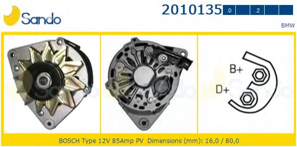 SANDO 2010135.2 Генератор для BMW 3 (Бмв 3) SANDO 2010135.2 Генератор для BMW 3 (Бмв 3)