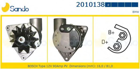 SANDO 2010138.0 Генератор M30B30 для BMW 7 (Бмв 7) SANDO 2010138.0 Генератор M30B30 для BMW 7 (Бмв 7)