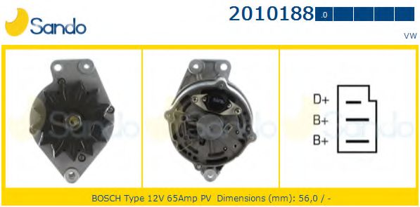 SANDO 2010188.0 Генератор для VOLKSWAGEN JETTA II (Фольксваген Жэтта 2) SANDO 2010188.0 Генератор для VOLKSWAGEN JETTA II (Фольксваген Жэтта 2)