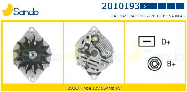 SANDO 2010193.0 Генератор 09 1994 для OPEL COMBO (Опель Комбо) SANDO 2010193.0 Генератор 09 1994 для OPEL COMBO (Опель Комбо)