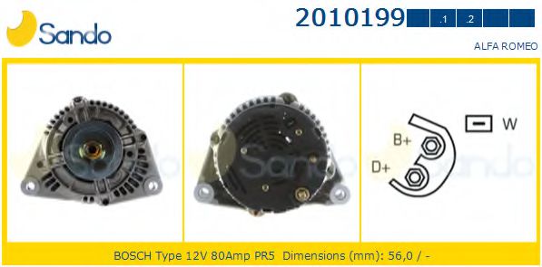 SANDO 2010199.2 Генератор для ALFA-ROMEO (Алфа-ромэо) SANDO 2010199.2 Генератор для ALFA-ROMEO (Алфа-ромэо)