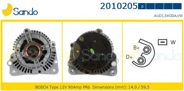 SANDO 2010205.0 Генератор для AUDI 90 (Ауди 90) SANDO 2010205.0 Генератор для AUDI 90 (Ауди 90)