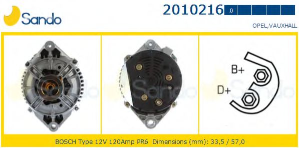 SANDO 2010216.0 Генератор для OPEL COMBO (Опель Комбо) SANDO 2010216.0 Генератор для OPEL COMBO (Опель Комбо)