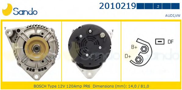 SANDO 2010219.2 Генератор для AUDI 80 (Ауди 80) SANDO 2010219.2 Генератор для AUDI 80 (Ауди 80)