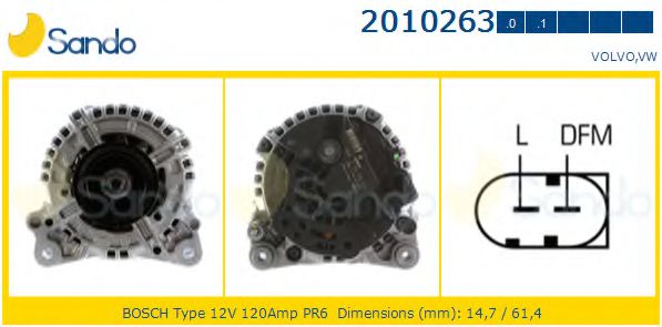 SANDO 2010263.0 Генератор для VOLVO (Вольво) SANDO 2010263.0 Генератор для VOLVO (Вольво)