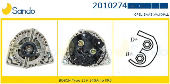 SANDO 2010274.0 Генератор 140 для OPEL VECTRA C (Опель Вектра с) SANDO 2010274.0 Генератор 140 для OPEL VECTRA C (Опель Вектра с)