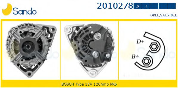 SANDO 2010278.0 Генератор для OPEL VECTRA C (Опель Вектра с) SANDO 2010278.0 Генератор для OPEL VECTRA C (Опель Вектра с)