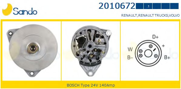 SANDO 2010672.1 Генератор для RENAULT TRUCKS ARES (Рено трак Арэс) SANDO 2010672.1 Генератор для RENAULT TRUCKS ARES (Рено трак Арэс)