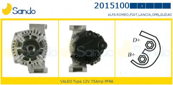 SANDO 2015100.1 Генератор для FIAT (Фиат) SANDO 2015100.1 Генератор для FIAT (Фиат)