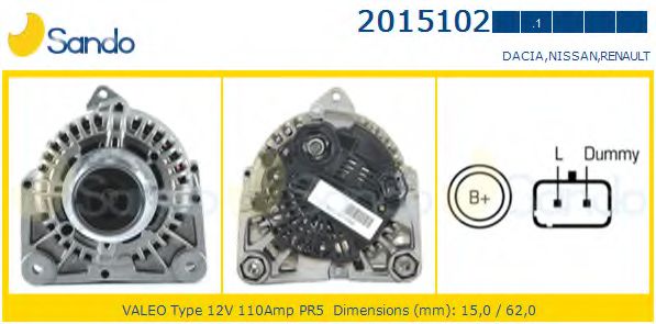 SANDO 2015102.1 Генератор для NISSAN KUBISTAR (Ниссан Кубистар) SANDO 2015102.1 Генератор для NISSAN KUBISTAR (Ниссан Кубистар)