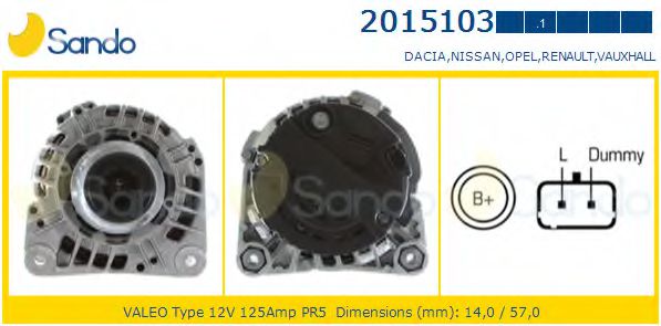 SANDO 2015103.1 Генератор для DACIA SANDERO (Дача Сандэро) SANDO 2015103.1 Генератор для DACIA SANDERO (Дача Сандэро)
