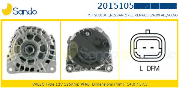 SANDO 2015105.1 Генератор для OPEL VIVARO (Опель Виваро) SANDO 2015105.1 Генератор для OPEL VIVARO (Опель Виваро)