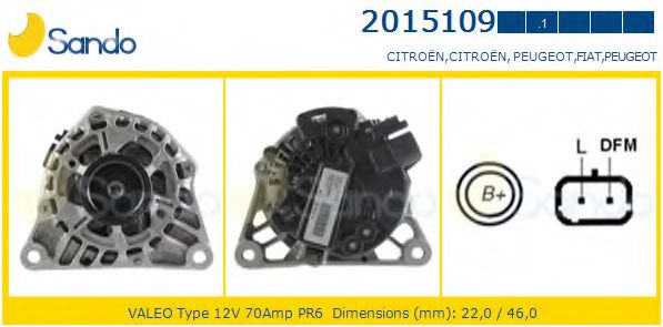 SANDO 2015109.1 Генератор для PEUGEOT 206 (Пежо 206) SANDO 2015109.1 Генератор для PEUGEOT 206 (Пежо 206)
