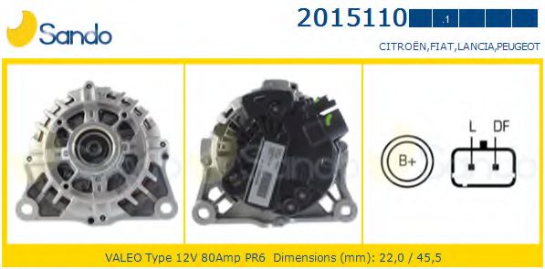 SANDO 2015110.1 Генератор для PEUGEOT 206 (Пежо 206) SANDO 2015110.1 Генератор для PEUGEOT 206 (Пежо 206)