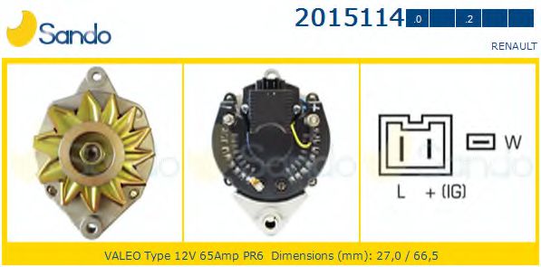 SANDO 2015114.0 Генератор для RENAULT LUTECIA I (Рено Лутэcиа и) SANDO 2015114.0 Генератор для RENAULT LUTECIA I (Рено Лутэcиа и)