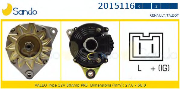 SANDO 2015116.0 Генератор для RENAULT EXTRA (Рено Эxтра) SANDO 2015116.0 Генератор для RENAULT EXTRA (Рено Эxтра)