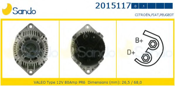 SANDO 2015117.0 Генератор для автомобилей без кондиционера для FIAT (Фиат) SANDO 2015117.0 Генератор для автомобилей без кондиционера для FIAT (Фиат)