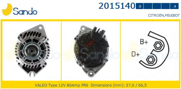 SANDO 2015140.0 Генератор для CITROËN ZX (CитроËн Зх) SANDO 2015140.0 Генератор для CITROËN ZX (CитроËн Зх)