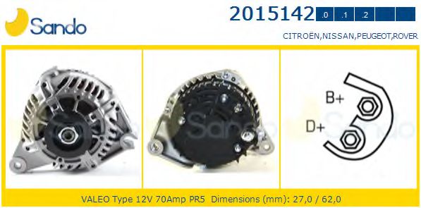 SANDO 2015142.0 Генератор для PEUGEOT 106 I (Пежо 106 и) SANDO 2015142.0 Генератор для PEUGEOT 106 I (Пежо 106 и)