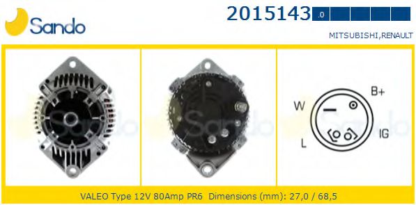 SANDO 2015143.0 Генератор для RENAULT LUTECIA I (Рено Лутэcиа и) SANDO 2015143.0 Генератор для RENAULT LUTECIA I (Рено Лутэcиа и)