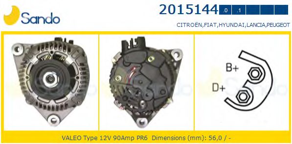 SANDO 2015144.0 Генератор для PEUGEOT 306 (Пежо 306) SANDO 2015144.0 Генератор для PEUGEOT 306 (Пежо 306)