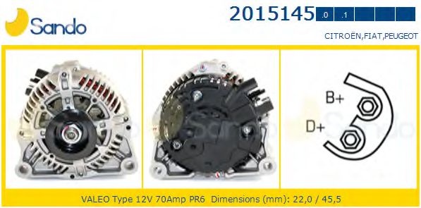 SANDO 2015145.0 Генератор для PEUGEOT (Пежо) SANDO 2015145.0 Генератор для PEUGEOT (Пежо)