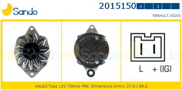 SANDO 2015150.2 Генератор для VOLVO (Вольво) SANDO 2015150.2 Генератор для VOLVO (Вольво)