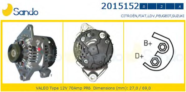 SANDO 2015152.0 Генератор для CITROËN ZX (CитроËн Зх) SANDO 2015152.0 Генератор для CITROËN ZX (CитроËн Зх)