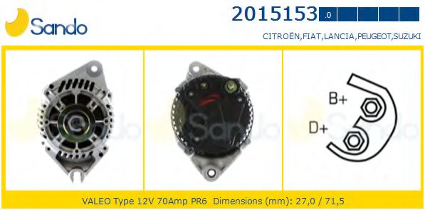 SANDO 2015153.0 Генератор для CITROËN ZX (CитроËн Зх) SANDO 2015153.0 Генератор для CITROËN ZX (CитроËн Зх)