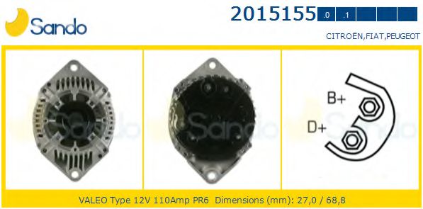SANDO 2015155.0 Генератор для автомобилей с кондиционером для FIAT (Фиат) SANDO 2015155.0 Генератор для автомобилей с кондиционером для FIAT (Фиат)