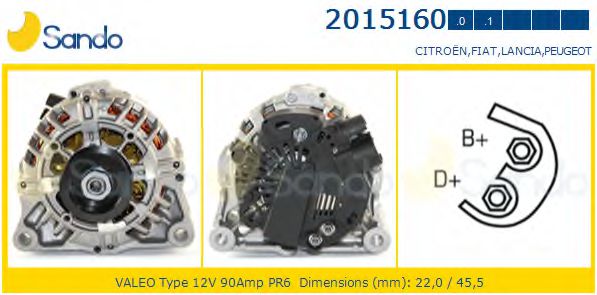 SANDO 2015160.0 Генератор для PEUGEOT (Пежо) SANDO 2015160.0 Генератор для PEUGEOT (Пежо)