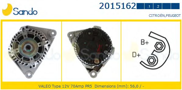 SANDO 2015162.1 Генератор для PEUGEOT 106 I (Пежо 106 и) SANDO 2015162.1 Генератор для PEUGEOT 106 I (Пежо 106 и)