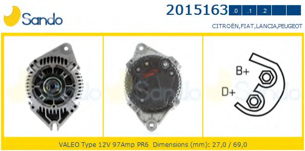 SANDO 2015163.0 Генератор для CITROËN RELAY (CитроËн Рэлаъ) SANDO 2015163.0 Генератор для CITROËN RELAY (CитроËн Рэлаъ)