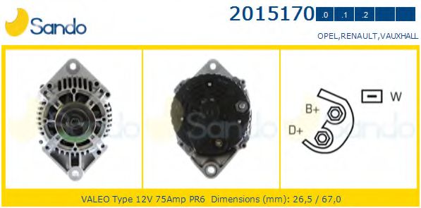 SANDO 2015170.0 Генератор для RENAULT MASTER II (Рено Мастэр 2) SANDO 2015170.0 Генератор для RENAULT MASTER II (Рено Мастэр 2)