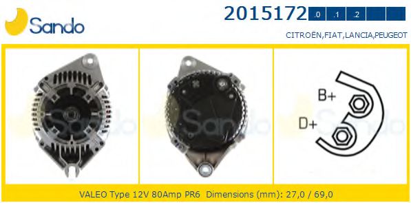 SANDO 2015172.0 Генератор для CITROËN XSARA (CитроËн Ксара) SANDO 2015172.0 Генератор для CITROËN XSARA (CитроËн Ксара)