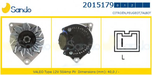 SANDO 2015179.0 Генератор для PEUGEOT 205 I (Пежо 205 и) SANDO 2015179.0 Генератор для PEUGEOT 205 I (Пежо 205 и)