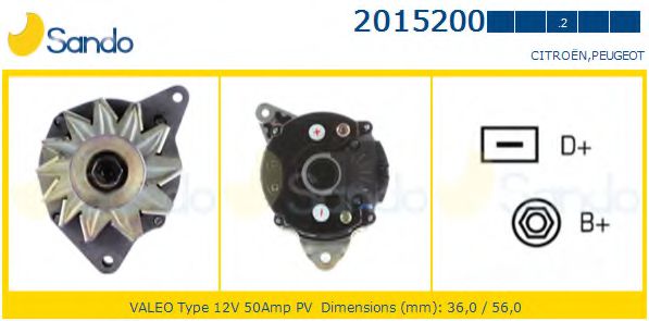 SANDO 2015200.2 Генератор для PEUGEOT 205 I (Пежо 205 и) SANDO 2015200.2 Генератор для PEUGEOT 205 I (Пежо 205 и)
