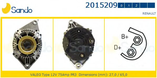 SANDO 2015209.0 Генератор для RENAULT MEGANE I (Рено Меган 1) SANDO 2015209.0 Генератор для RENAULT MEGANE I (Рено Меган 1)