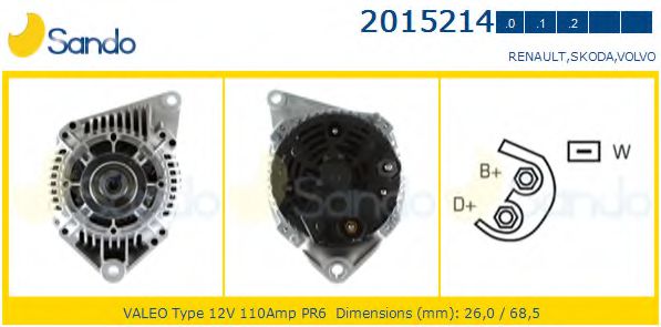 SANDO 2015214.0 Генератор для RENAULT ESPACE III (Рено Эспейс 3) SANDO 2015214.0 Генератор для RENAULT ESPACE III (Рено Эспейс 3)