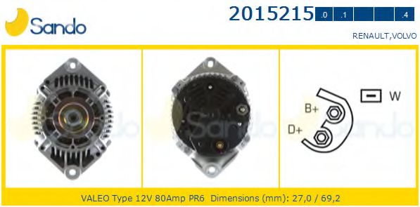 SANDO 2015215.0 Генератор для RENAULT LUTECIA I (Рено Лутэcиа и) SANDO 2015215.0 Генератор для RENAULT LUTECIA I (Рено Лутэcиа и)